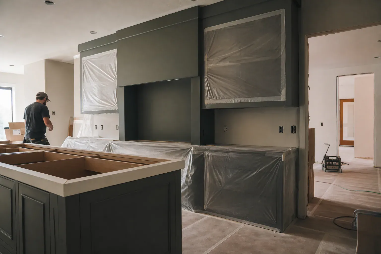 Custom cabinets in Hidden Spring Id — a rebuilt kitchen wall section blended into the surrounding surface