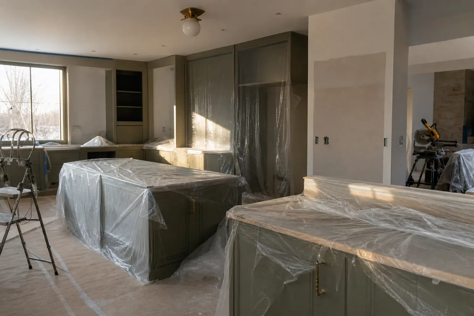 Custom cabinets in Middleton Id — a rebuilt kitchen wall section blended into the surrounding surface