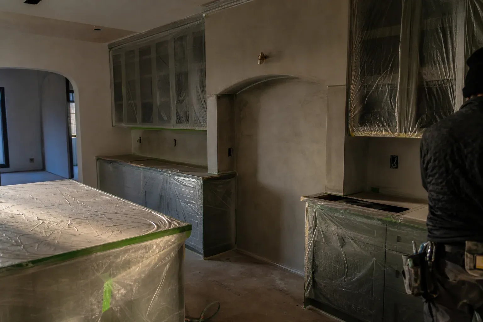 Custom kitchen cabinets — a rebuilt kitchen wall section blended into the surrounding surface